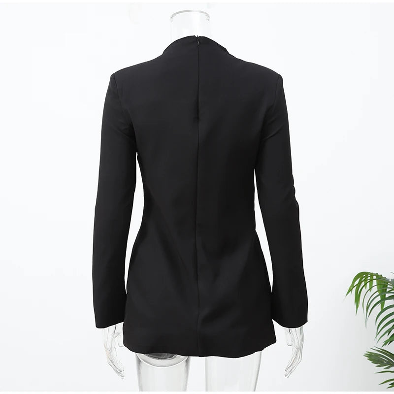 Black Hollowed-Out Mini A-line Long-Sleeved Dress