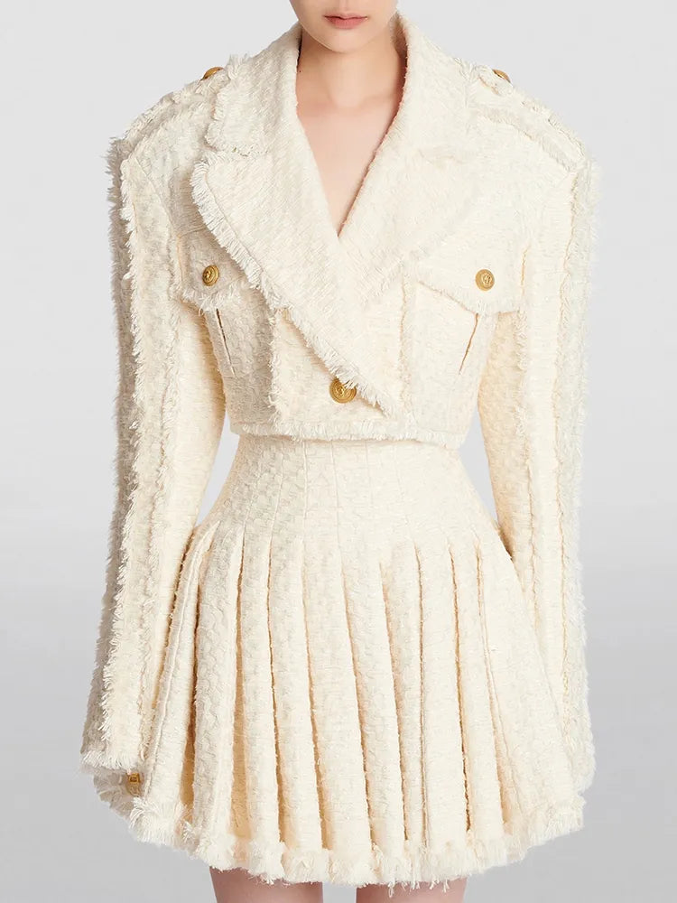Newest Tassel-Fringed Tweed Trimmed Jacket