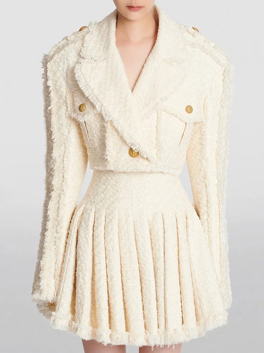 Newest Tassel-Fringed Tweed Trimmed Jacket