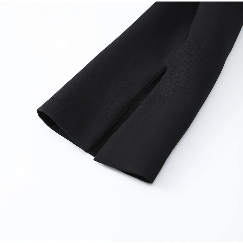 Black Hollowed-Out Mini A-line Long-Sleeved Dress