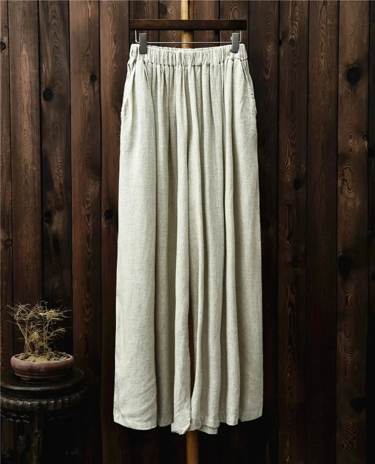 Vintage Linen Wide-Leg 2025 Winter Trousers