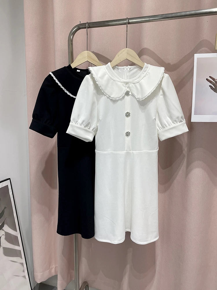 Elegant Collared Short Sleeve Button Doll Dress