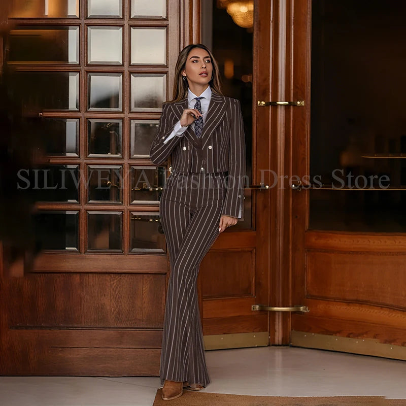 Casual 3 Piece Set Stripes Jacket Pants & Vest