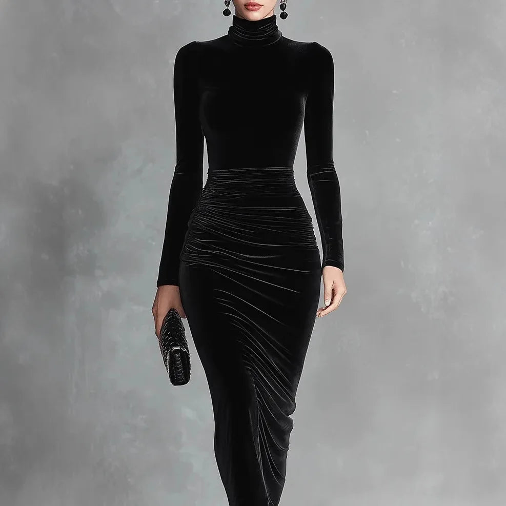 Ruched Elegant Turtleneck Dress