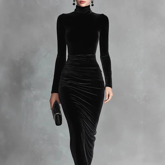 Ruched Elegant Turtleneck Dress