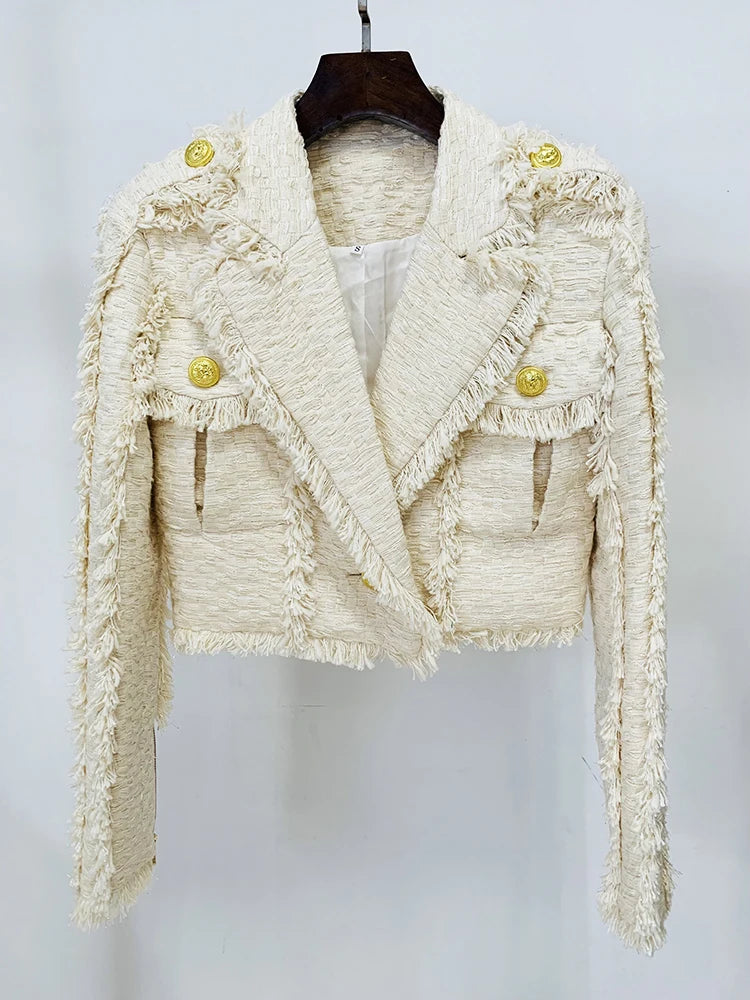 Newest Tassel-Fringed Tweed Trimmed Jacket