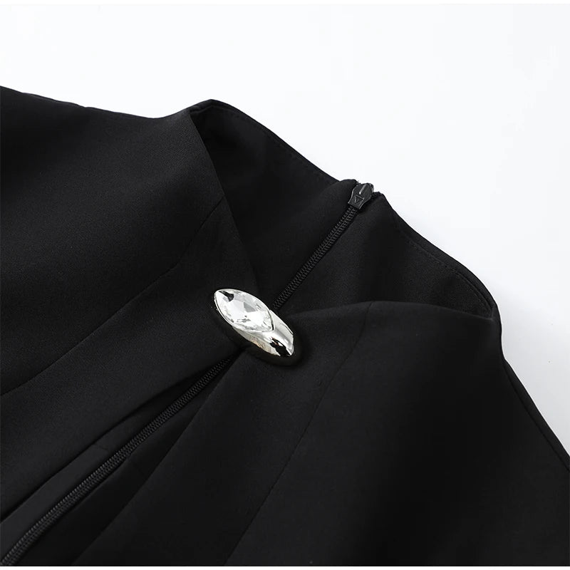 Black Hollowed-Out Mini A-line Long-Sleeved Dress