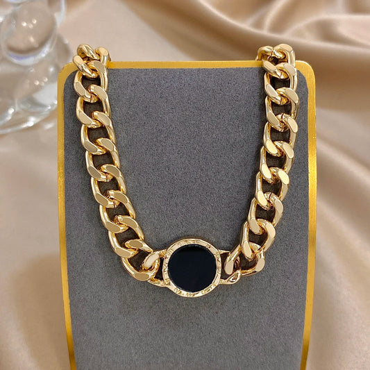 Flashbuy Punk Chunky Roman Numerals Black Round Metal Necklace