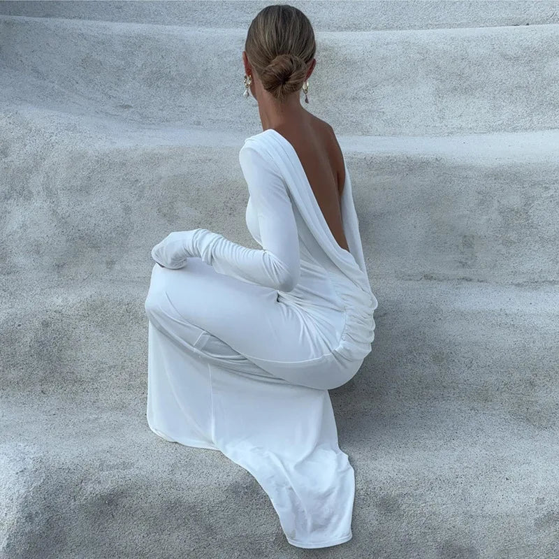 2025 New Backless Dress Long Skirt Slim Fit Long-Sleeved
