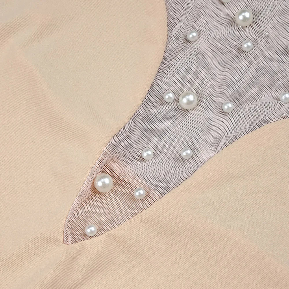 Luxury Long Sleeve Pearl White Bodycon Set Jumpsuit