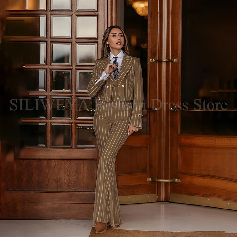 Casual 3 Piece Set Stripes Jacket Pants & Vest