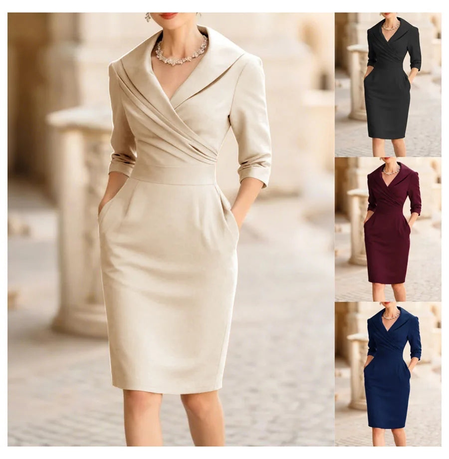 Elegant Lapel Slim Midi Dress