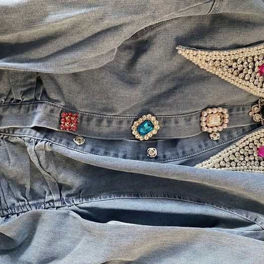 Luxury Diamond Beaded Denim Shirt