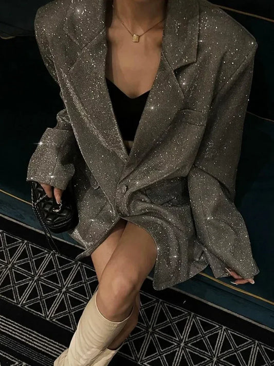 Tossy Sequin Glitter Lapel Suit Luxury Long Sleeve