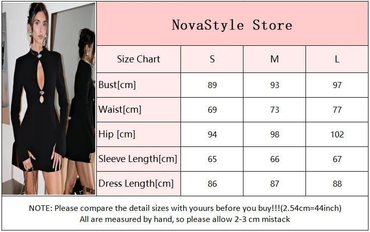 Black Hollowed-Out Mini A-line Long-Sleeved Dress