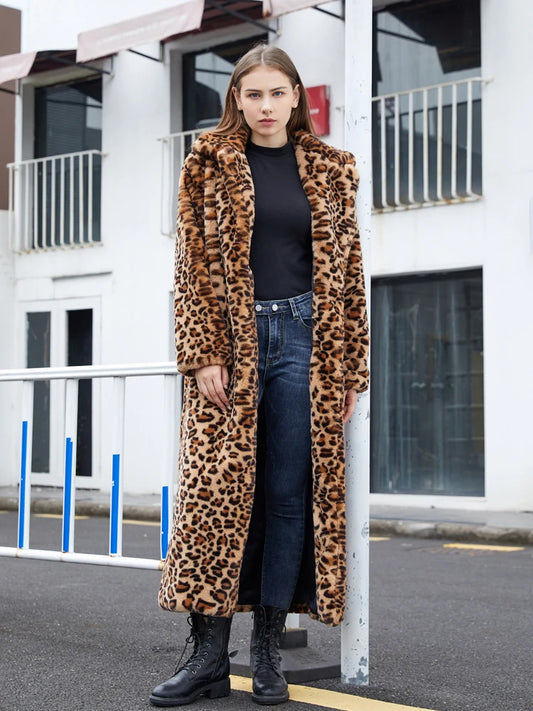 High Street Leopard Print Long Faux Fur Coat