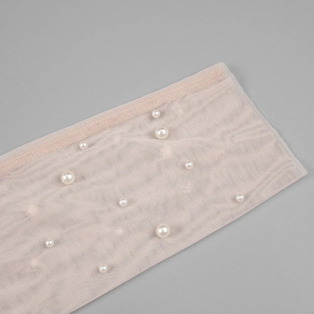 Luxury Long Sleeve Pearl White Bodycon Set Jumpsuit