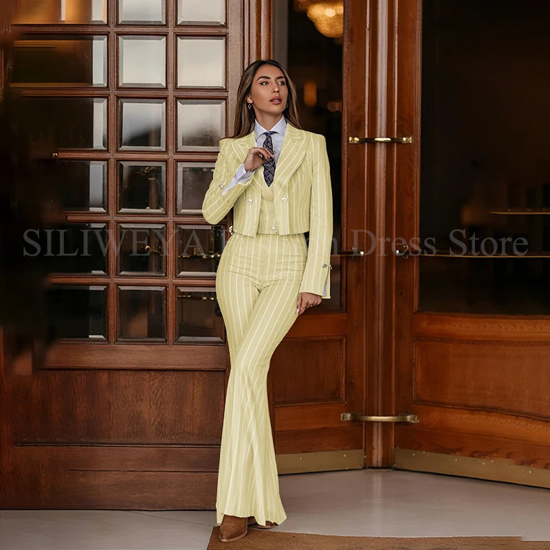 Casual 3 Piece Set Stripes Jacket Pants & Vest