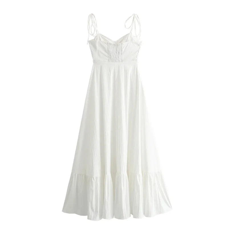MUJER White Long Dresses Ruffle Slip Corset Dress Sleeveless/Backless