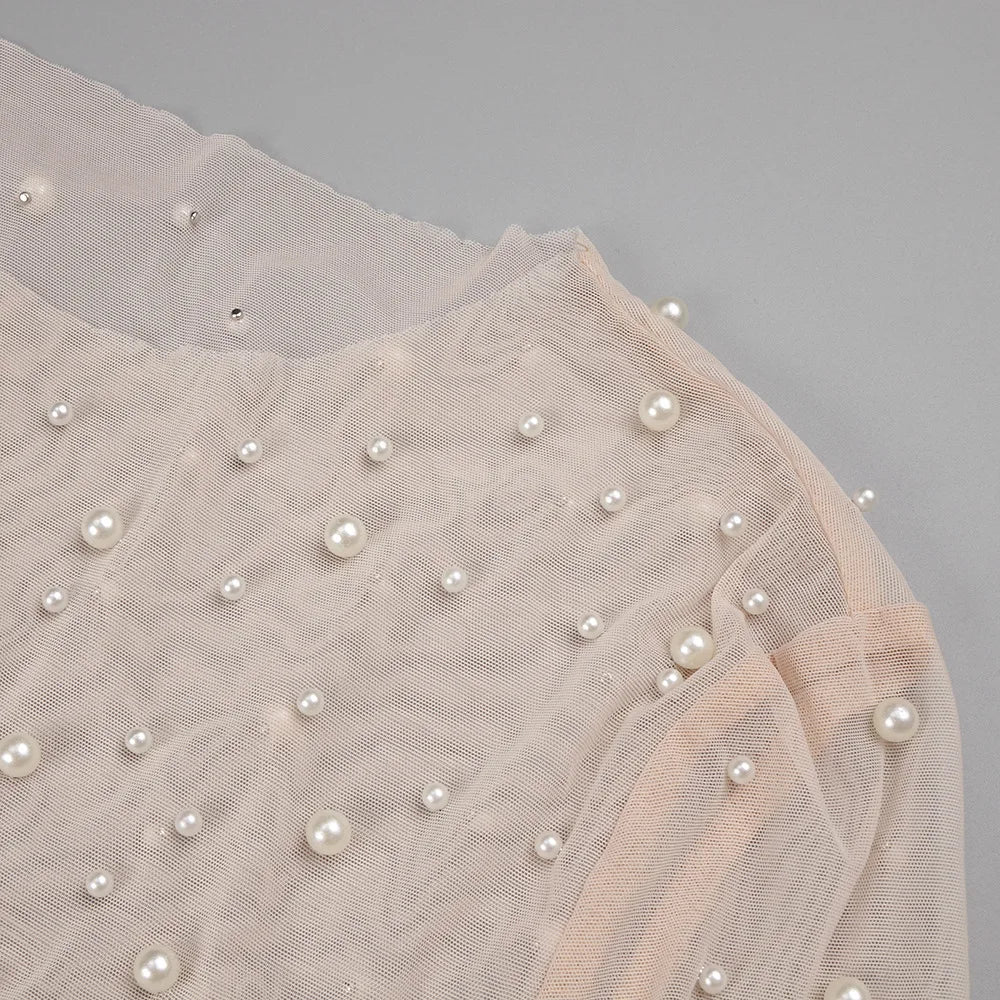 Luxury Long Sleeve Pearl White Bodycon Set Jumpsuit