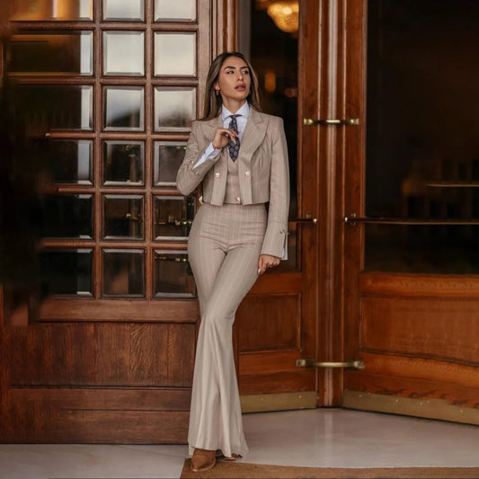 Casual 3 Piece Set Stripes Jacket Pants & Vest