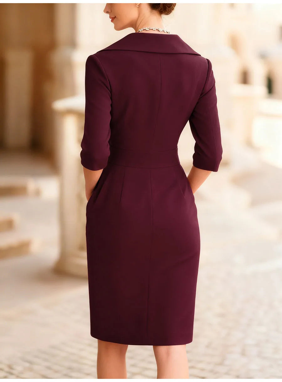 Elegant Lapel Slim Midi Dress