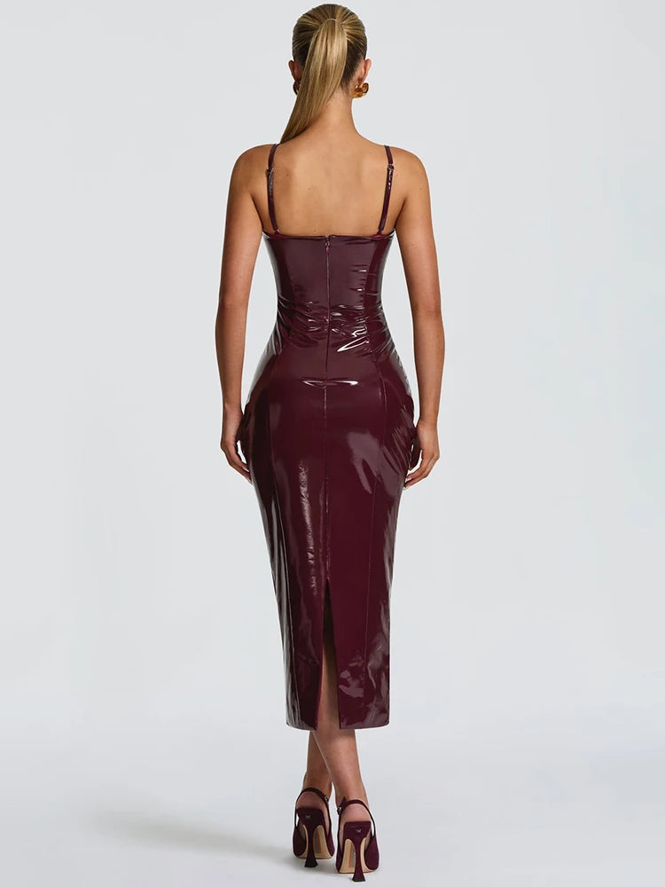 Mozision Leather Strapless Maxi Bodycon Dress
