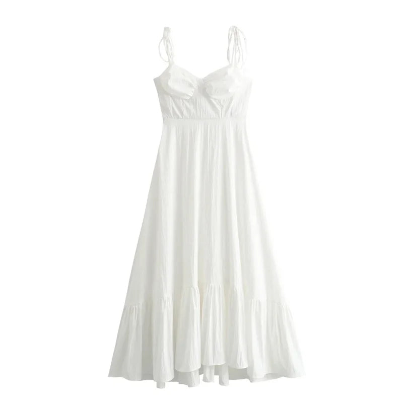 MUJER White Long Dresses Ruffle Slip Corset Dress Sleeveless/Backless