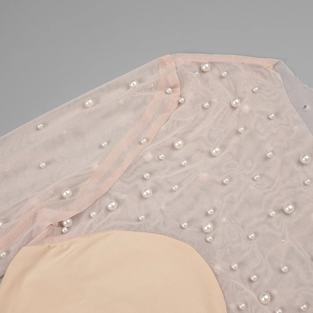 Luxury Long Sleeve Pearl White Bodycon Set Jumpsuit