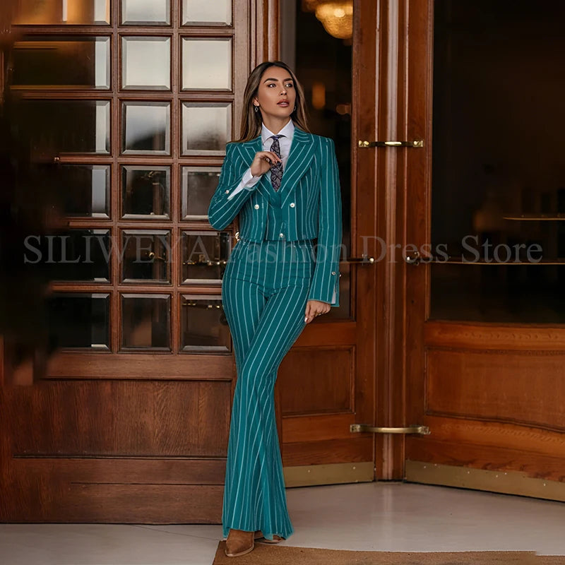 Casual 3 Piece Set Stripes Jacket Pants & Vest