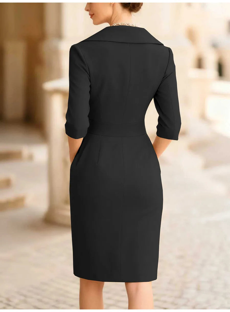 Elegant Lapel Slim Midi Dress