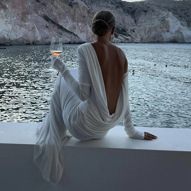 2025 New Backless Dress Long Skirt Slim Fit Long-Sleeved