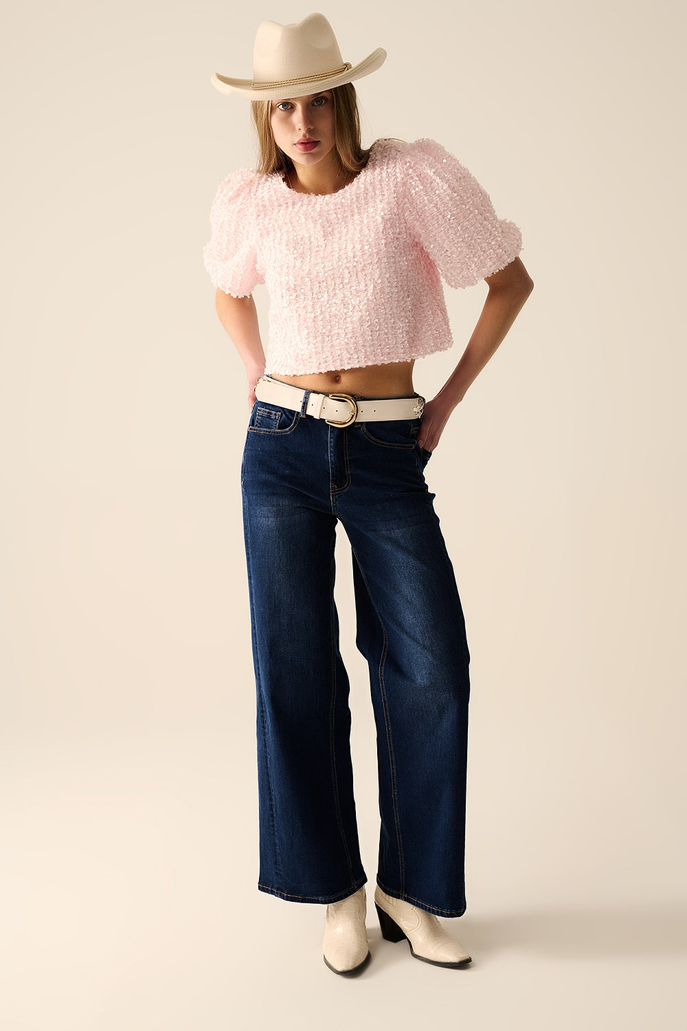 Dark Wash Wide-Leg Stretch Denim Jeans