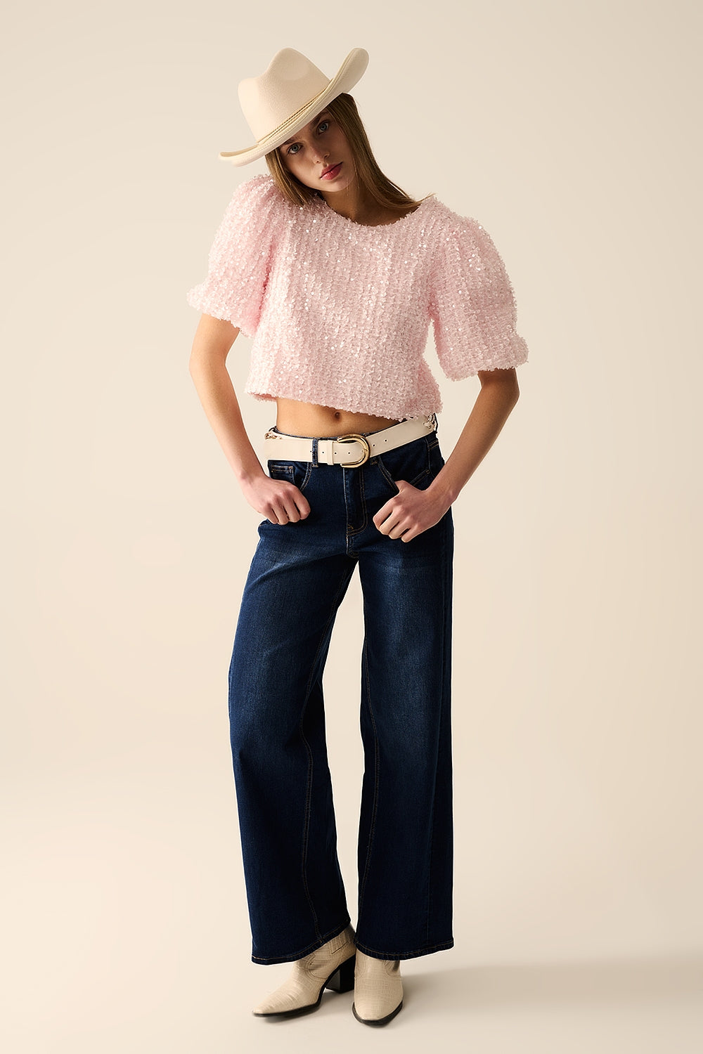 Dark Wash Wide-Leg Stretch Denim Jeans