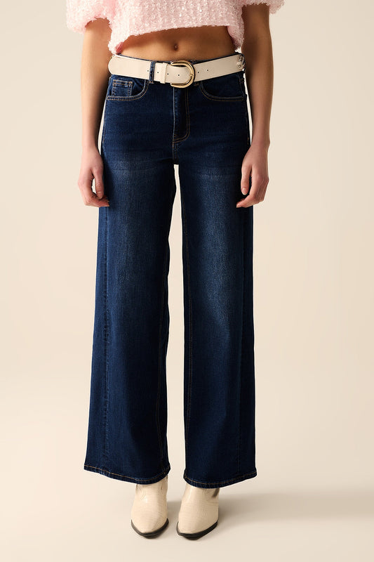 Dark Wash Wide-Leg Stretch Denim Jeans