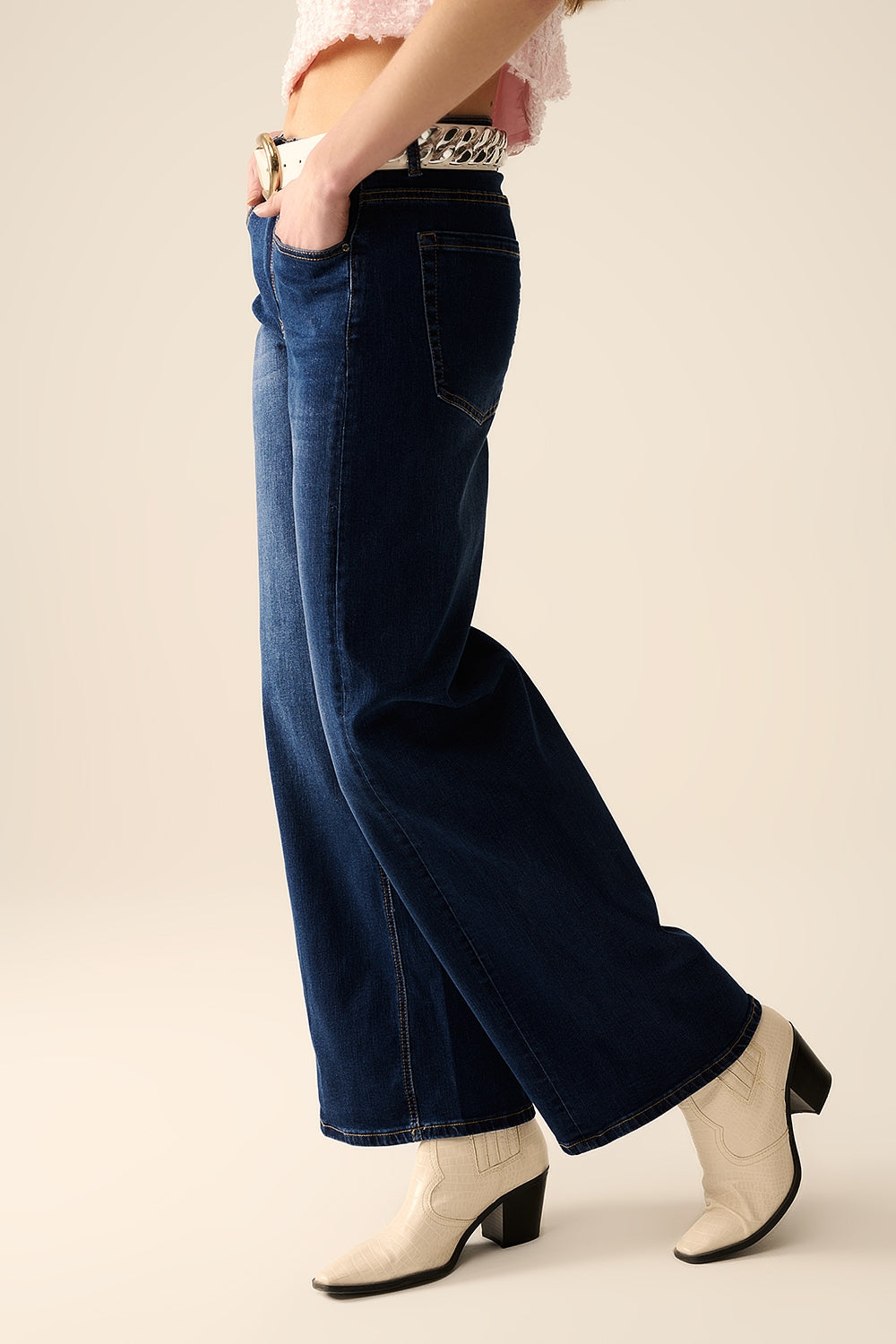 Dark Wash Wide-Leg Stretch Denim Jeans
