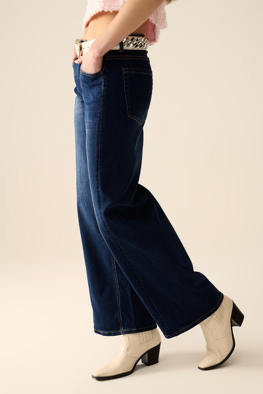 Dark Wash Wide-Leg Stretch Denim Jeans