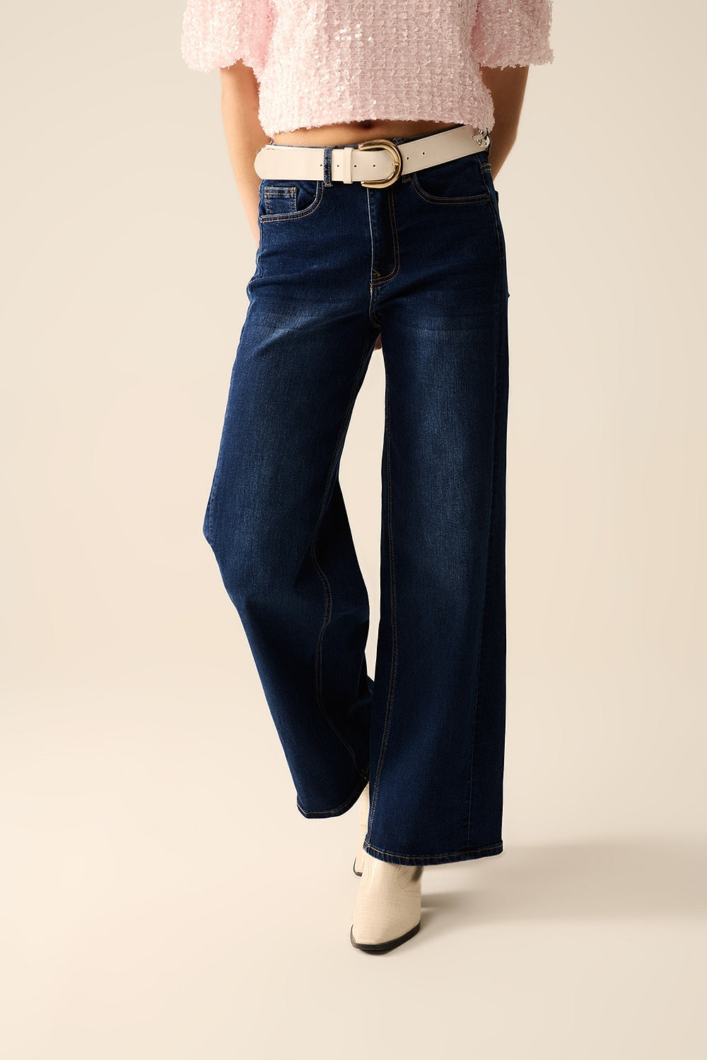 Dark Wash Wide-Leg Stretch Denim Jeans