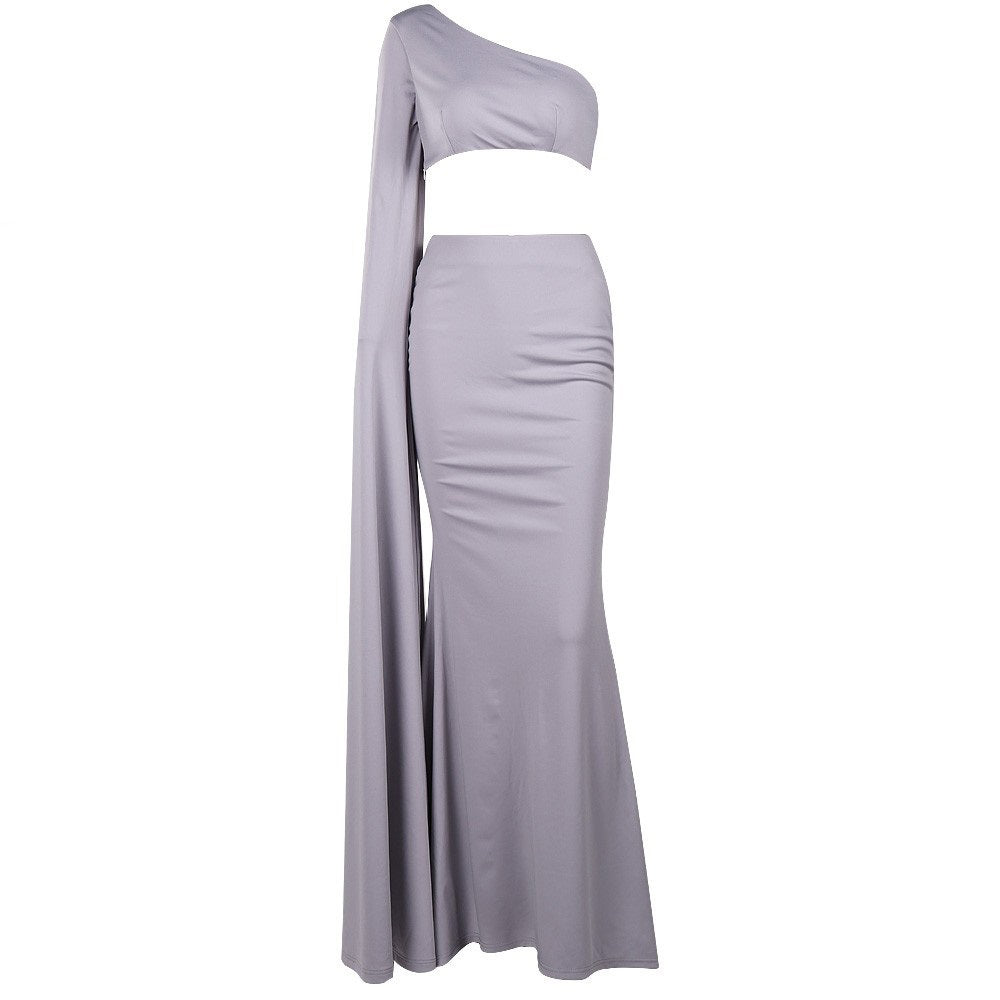 Grey One-Shoulder Evening Dress