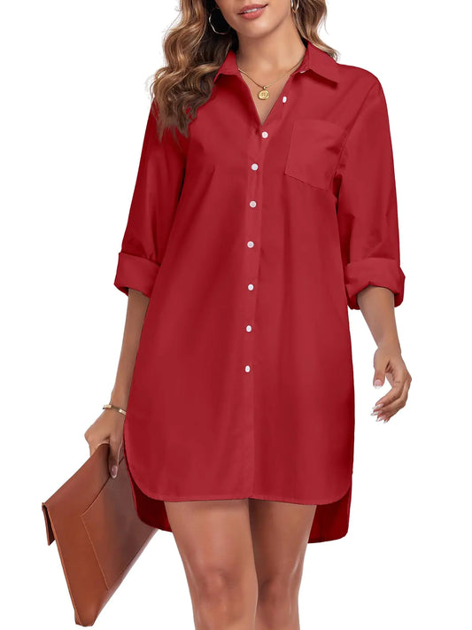 Button Down Shirt Dress with Pockets