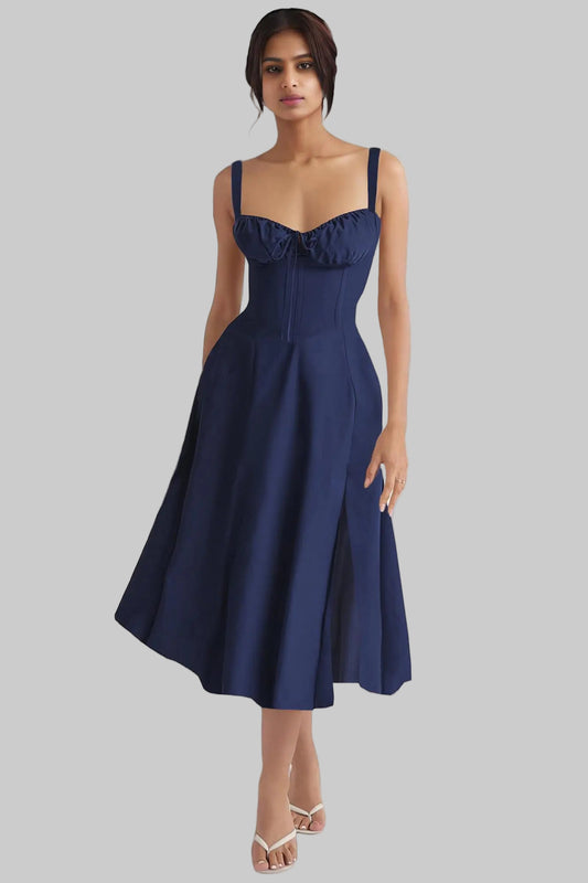 GOLDSTITCH Womens Floral Midi Dress Boho Flowy Slit Dresses Navy