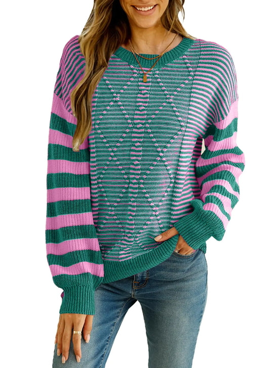 EVALESS Striped Sweaters  Cable Knit Cotton Warm Cozy Ladies Pullover